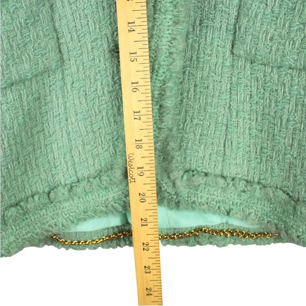 Chanel Boutique Skirt Suit Set Tweed Size 38 Jade Green 100% Wool Pocket